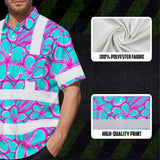 Hi Vis Hawaiian Shirt Reflective Tapes Pink Neon Blue Plumeria Custom Name Safety Workwear For Workers, Truckers, Operators