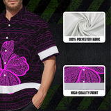 Hi Vis Hawaiian Shirt Reflective Tapes Pink Neon Flower Polynesian Tribal Custom Name Safety Workwear For Workers, Truckers, Operators