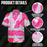 Hi Vis Hawaiian Shirt Reflective Tapes Pink Neon Flowers Custom Name Safety Workwear For Workers, Truckers, Operators