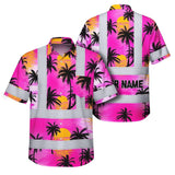 Hi Vis Hawaiian Shirt Reflective Tapes Pink Neon Flowers Custom Name Safety Workwear For Truckers, Operators