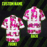 Hi Vis Hawaiian Shirt Reflective Tapes Pink Neon Flowers Custom Name Safety Workwear For Workers, Truckers, Operators