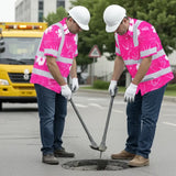 Hi Vis Hawaiian Shirt Reflective Tapes Pink Neon Flowers Custom Name Safety Workwear For Workers, Truckers, Operators