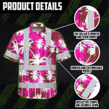 Hi Vis Hawaiian Shirt Reflective Tapes Pink Neon Flowers Custom Name Safety Workwear For Workers, Truckers, Operators