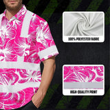 Hi Vis Hawaiian Shirt Reflective Tapes Pink Neon Flowers Custom Name Safety Workwear For Workers, Truckers, Operators