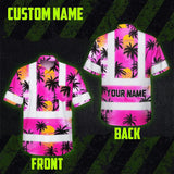 Hi Vis Hawaiian Shirt Reflective Tapes Pink Neon Flowers Custom Name Safety Workwear For Truckers, Operators