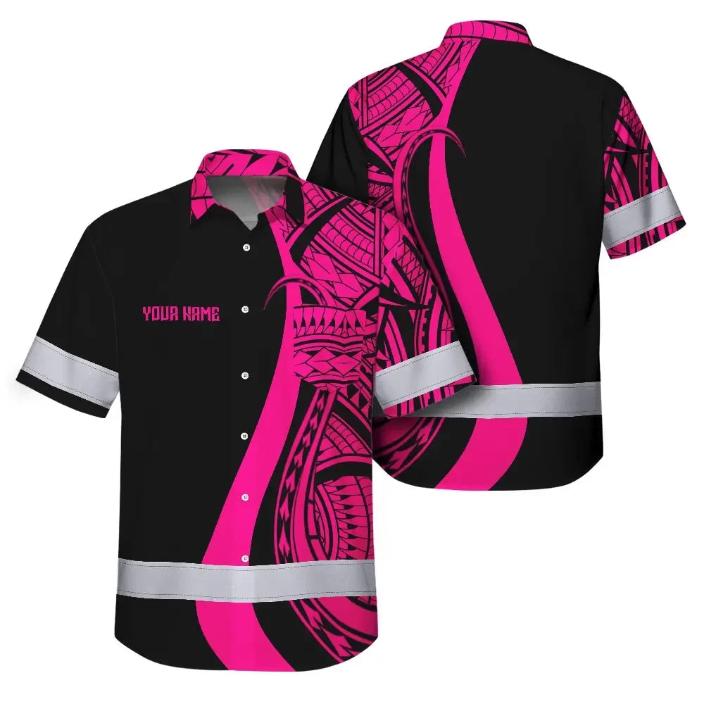 Hi Vis Hawaiian Shirt Reflective Tapes Pink Neon Hawaii Custom Name