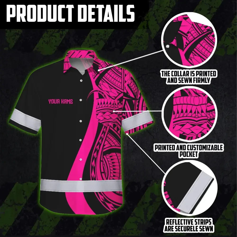 Hi Vis Hawaiian Shirt Reflective Tapes Pink Neon Hawaii Custom Name