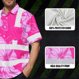 Hi Vis Hawaiian Shirt Reflective Tapes Pink Neon Hibiscus Custom Name Safety Workwear For Workers, Truckers, Operators