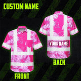 Hi Vis Hawaiian Shirt Reflective Tapes Pink Neon Hibiscus Custom Name Safety Workwear For Workers, Truckers, Operators