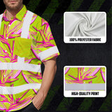 Hi Vis Hawaiian Shirt Reflective Tapes Pink Neon Lime Bird of Paradise Custom Name Safety Workwear For Workers, Truckers, Operators