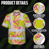 Hi Vis Hawaiian Shirt Reflective Tapes Pink Neon Lime Bird of Paradise Custom Name Safety Workwear For Workers, Truckers, Operators