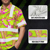 Hi Vis Hawaiian Shirt Reflective Tapes Pink Neon Lime Hummingbird Custom Name Safety Workwear For Workers, Truckers, Operators