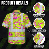 Hi Vis Hawaiian Shirt Reflective Tapes Pink Neon Lime Hummingbird Custom Name Safety Workwear For Workers, Truckers, Operators