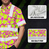 Hi Vis Hawaiian Shirt Reflective Tapes Pink Neon Lime Plumeria Custom Name Safety Workwear For Workers, Truckers, Operators