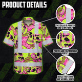 Hi Vis Hawaiian Shirt Reflective Tapes Pink Neon Lime Skull Custom Name Safety Workwear For Workers, Truckers, Operators