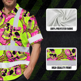 Hi Vis Hawaiian Shirt Reflective Tapes Pink Neon Lime Skull Custom Name Safety Workwear For Workers, Truckers, Operators
