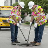 Hi Vis Hawaiian Shirt Reflective Tapes Pink Neon Lime Skull Custom Name Safety Workwear For Workers, Truckers, Operators