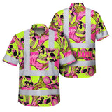 Hi Vis Hawaiian Shirt Reflective Tapes Pink Neon Lime Skull Custom Name Safety Workwear For Workers, Truckers, Operators