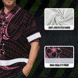 Hi Vis Hawaiian Shirt Reflective Tapes Pink Neon Polynesian And Flower Custom Name Safety Workwear For Workers, Truckers, Operators