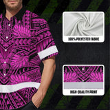 Hi Vis Hawaiian Shirt Reflective Tapes Pink Neon Polynesian Custom Name Safety Workwear For Workers, Truckers, Operators