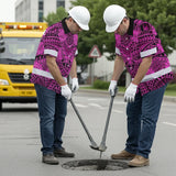Hi Vis Hawaiian Shirt Reflective Tapes Pink Neon Polynesian Custom Name Safety Workwear For Workers, Truckers, Operators