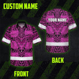 Hi Vis Hawaiian Shirt Reflective Tapes Pink Neon Polynesian Custom Name Safety Workwear For Workers, Truckers, Operators