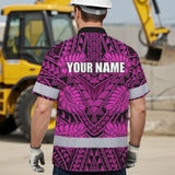 Hi Vis Hawaiian Shirt Reflective Tapes Pink Neon Polynesian Custom Name Safety Workwear For Workers, Truckers, Operators