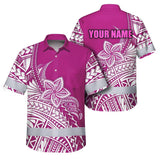 Hi Vis Hawaiian Shirt Reflective Tapes Pink Neon Polynesian Flower Custom Name Safety Workwear For Workers, Truckers, Operators
