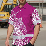 Hi Vis Hawaiian Shirt Reflective Tapes Pink Neon Polynesian Flower Custom Name Safety Workwear For Workers, Truckers, Operators