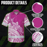 Hi Vis Hawaiian Shirt Reflective Tapes Pink Neon Polynesian Flower Custom Name Safety Workwear For Workers, Truckers, Operators