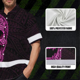 Hi Vis Hawaiian Shirt Reflective Tapes Pink Neon Polynesian Half Skull Custom Name Safety Workwear For Workers, Truckers, Operators