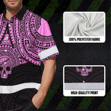 Hi Vis Hawaiian Shirt Reflective Tapes Pink Neon Polynesian Skull Custom Name Safety Workwear For Workers, Truckers, Operators
