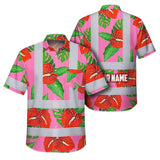 Hi Vis Hawaiian Shirt Reflective Tapes Pink Neon Red Anthurium Custom Name Safety Workwear For Workers, Truckers, Operators