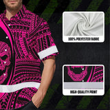 Hi Vis Hawaiian Shirt Reflective Tapes Pink Neon Skull Custom Name Safety Workwear For Workers, Truckers, Operators