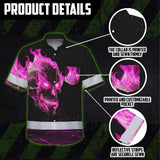 Hi Vis Hawaiian Shirt Reflective Tapes Pink Neon Skull Custom Name Safety Workwear For Workers, Truckers, Operators