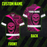 Hi Vis Hawaiian Shirt Reflective Tapes Pink Neon Skull Custom Name Safety Workwear For Workers, Truckers, Operators