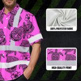 Hi Vis Hawaiian Shirt Reflective Tapes Pink Neon Tiki Custom Name Safety Workwear For Workers, Truckers, Operators