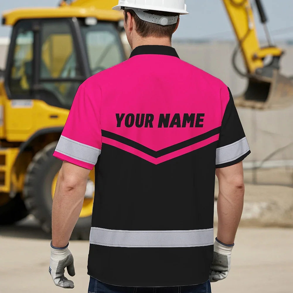 Hi Vis Hawaiian Shirt Reflective Tapes Pink Neon Uniform Custom Name And Logo
