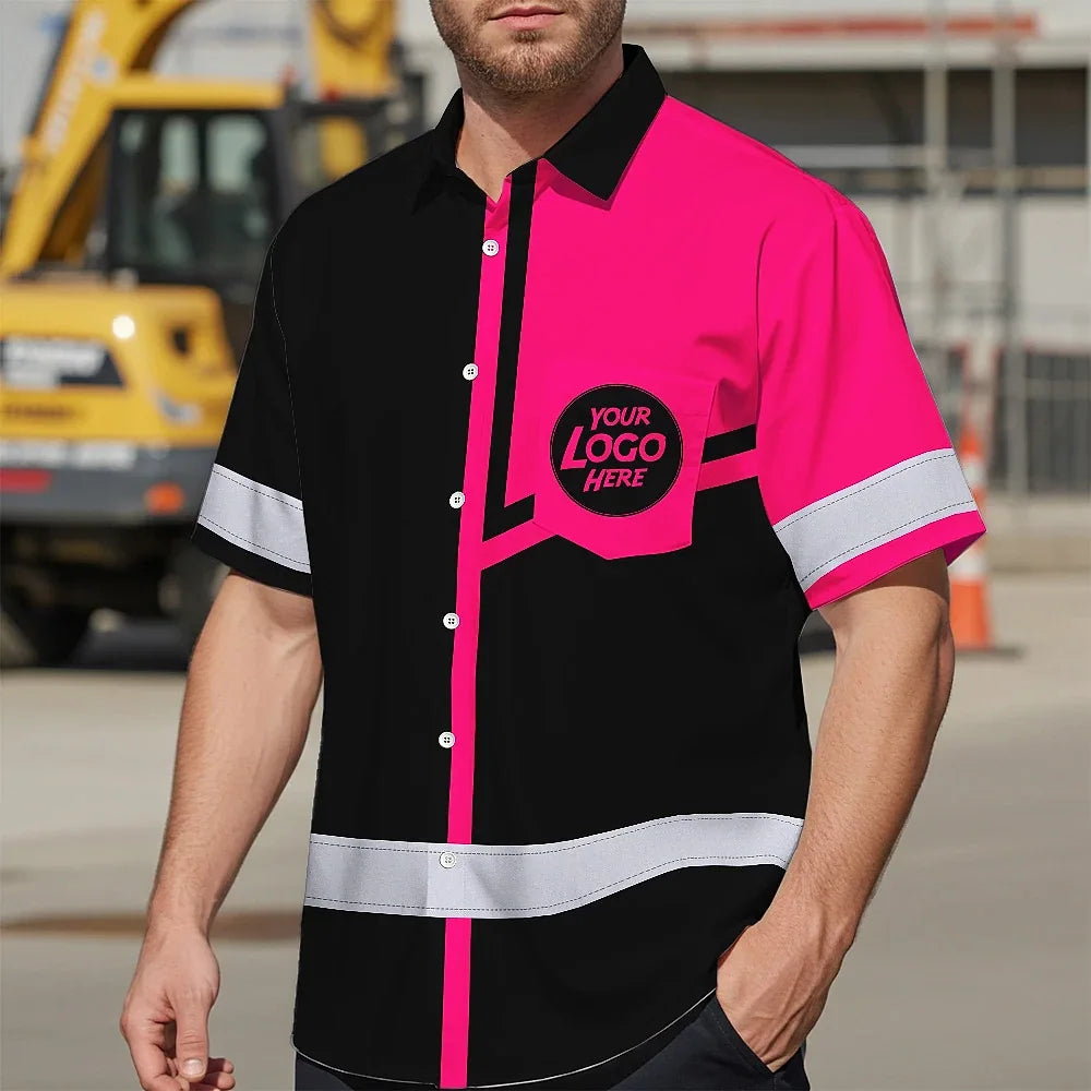Hi Vis Hawaiian Shirt Reflective Tapes Pink Neon Uniform Custom Name And Logo