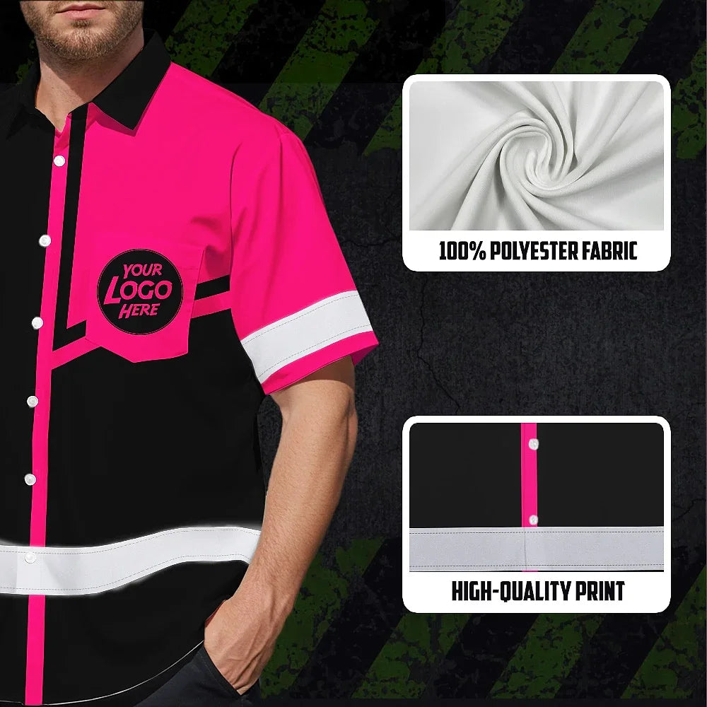 Hi Vis Hawaiian Shirt Reflective Tapes Pink Neon Uniform Custom Name And Logo