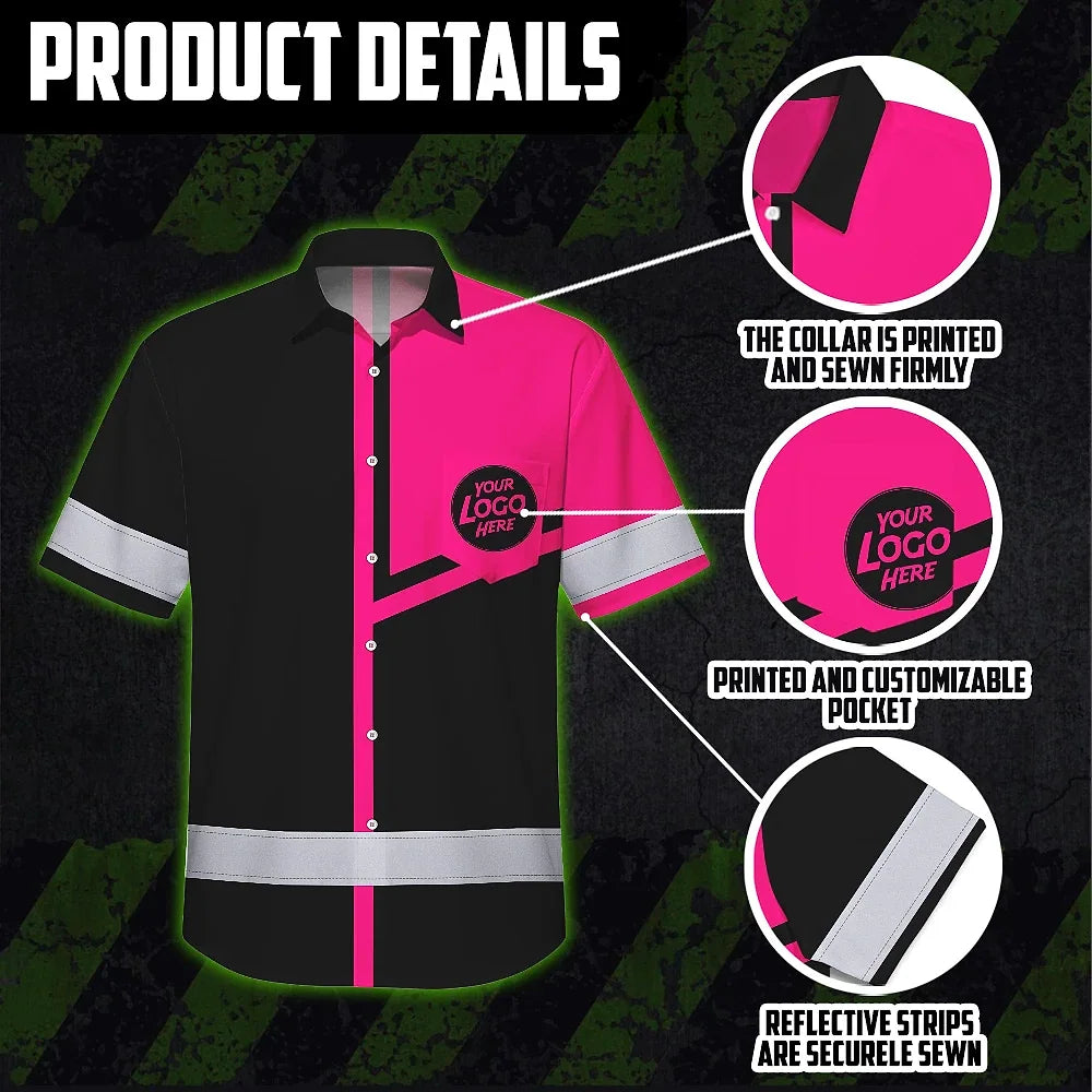Hi Vis Hawaiian Shirt Reflective Tapes Pink Neon Uniform Custom Name And Logo