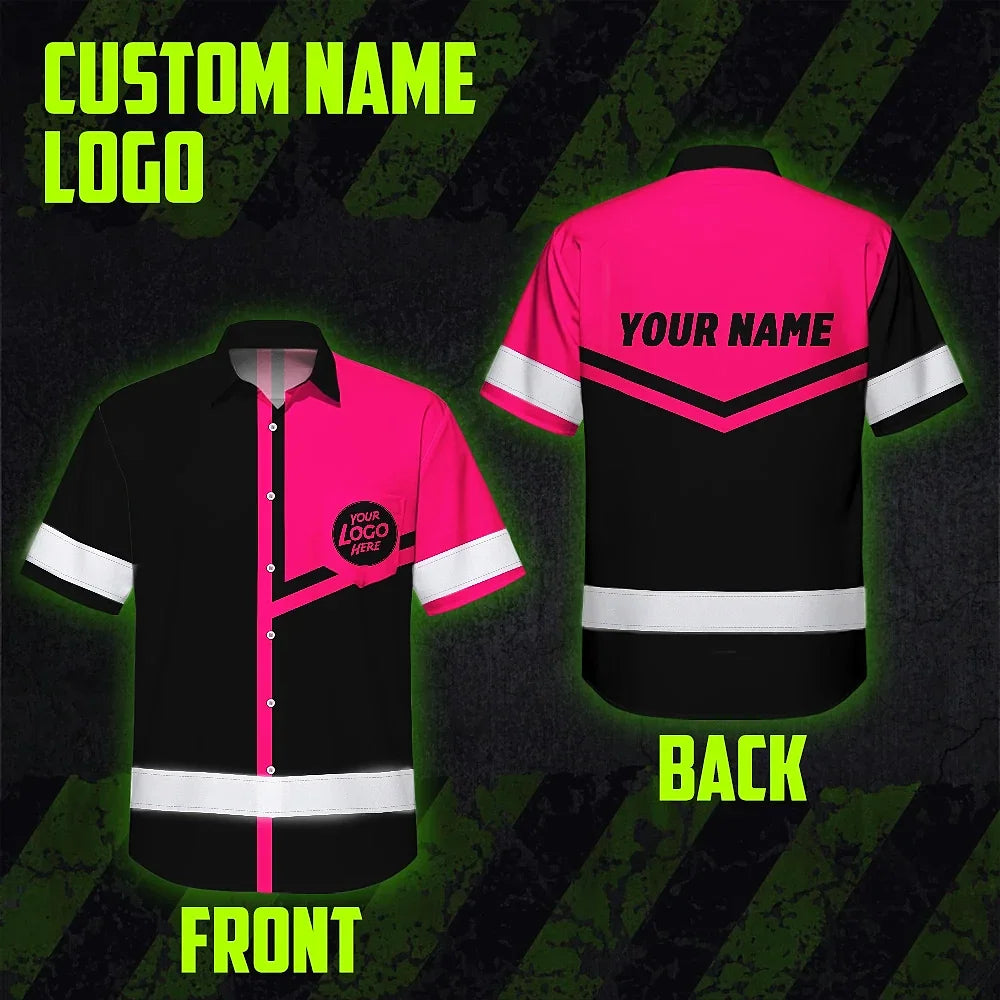 Hi Vis Hawaiian Shirt Reflective Tapes Pink Neon Uniform Custom Name And Logo