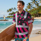 Hi Vis Hawaiian Shirt Reflective Tapes Pink Neon US Flag Custom Name Safety Workwear For Workers, Truckers, Operators