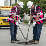 Hi Vis Hawaiian Shirt Reflective Tapes Pink Neon US Flag Custom Name Safety Workwear For Workers, Truckers, Operators