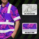 Hi Vis Hawaiian Shirt Reflective Tapes Pink Neon Violet Bird of Paradise Custom Name Safety Workwear For Workers, Truckers, Operators