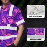 Hi Vis Hawaiian Shirt Reflective Tapes Pink Neon Violet Hummingbird Custom Name Safety Workwear For Workers, Truckers, Operators