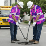 Hi Vis Hawaiian Shirt Reflective Tapes Pink Neon Violet Orchid Custom Name Safety Workwear For Workers, Truckers, Operators
