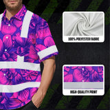 Hi Vis Hawaiian Shirt Reflective Tapes Pink Neon Violet Orchid Custom Name Safety Workwear For Workers, Truckers, Operators