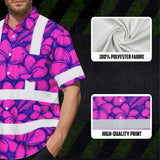 Hi Vis Hawaiian Shirt Reflective Tapes Pink Neon Violet Plumeria Custom Name Safety Workwear For Workers, Truckers, Operators