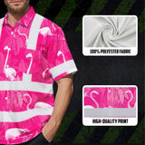 Hi Vis Hawaiian Shirt Reflective Tapes Pink Neon White Flamingo Custom Name Safety Workwear For Workers, Truckers, Operators